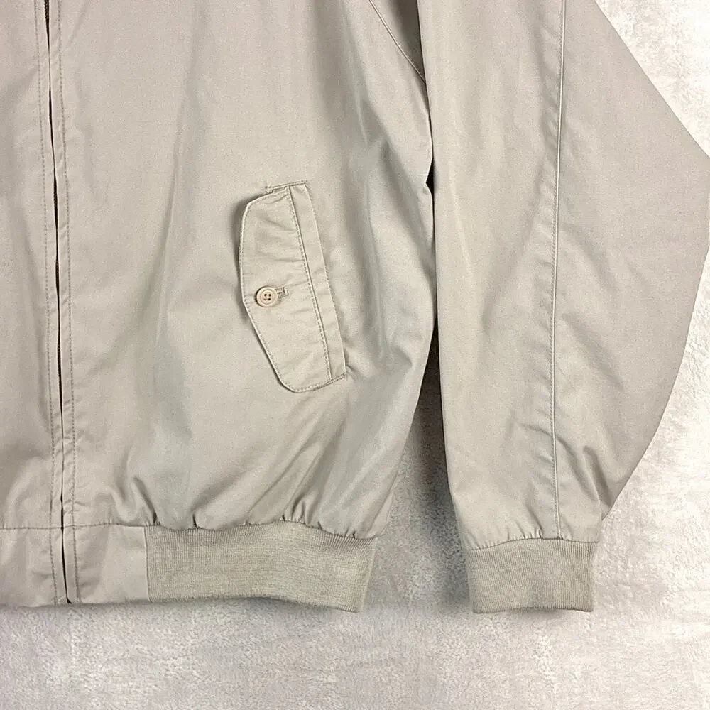 VTG Izod Harrington Jacket Mens L Beige Plaid Lined Embroidered Preppy 90s